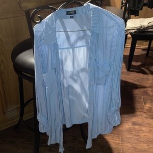 Jones New York Blue and White Striped Button-Down Shirt